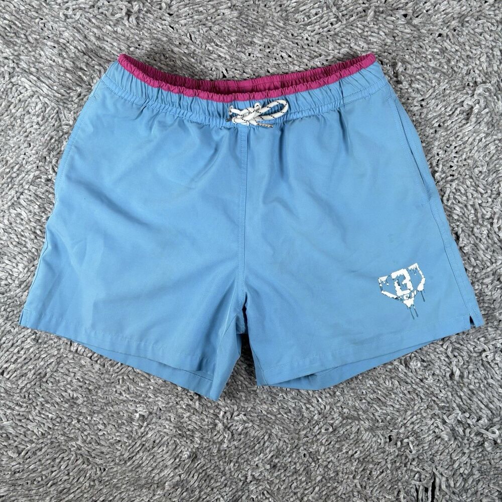 BL101 Swim Shorts Mens Small Baby Blue Summer Beach Lined Activewear Drawstrings